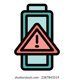 Attention battery icon outline vector. Electric level. Phone recharge color flat