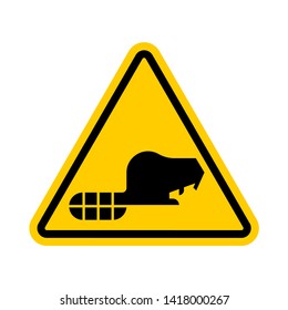 Attention Beaver. Warning yellow road sign. Caution River rodent
