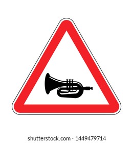 Attention beep Trumpet isolated. Caution hooter. Red triangle road sign