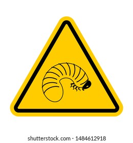 Attention Beetle larva. Caution Maggot. Red triangle road sign