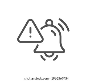 Attention bell line icon. Alarm reminder sign. Notification message symbol. Quality design element. Linear style attention bell icon. Editable stroke. Vector