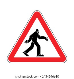 Attention Bigfoot. Caution Yeti. Red triangle road sign