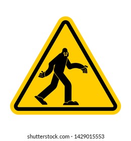 Attention Bigfoot. Caution Yeti. Yellow triangle road sign