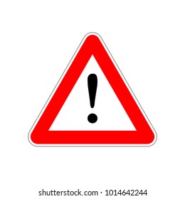 Attention, bright red warning sign isolated on white