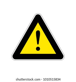 Attention, bright yellow warning sign isolated on white