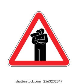 Attention Capturing victim. Caution Violence sign. Triangular road sign Maniac Holds victim symbol. Rapist and victim icon