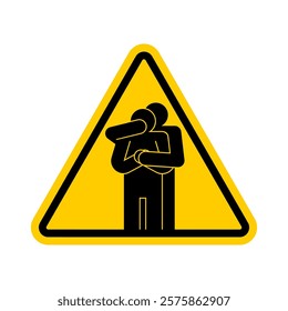 Attention Capturing victim. Caution Violence sign. Triangular road sign Maniac Holds victim symbol. Rapist and victim icon