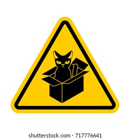Attention cat in box. Forbidden home pet in box. Caution sign
