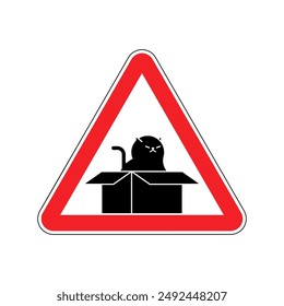 Attention Cat in box sign. Pet in cardboard box Caution! House for cat symbol
