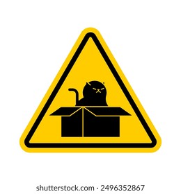 Attention Cat in box sign. Pet in cardboard box Caution! House for cat symbol
