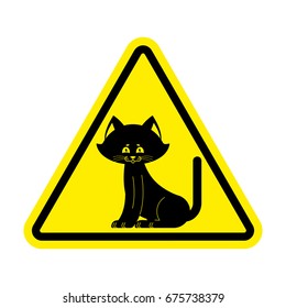 Attention cat. Caution pet. Yellow triangle road sign
