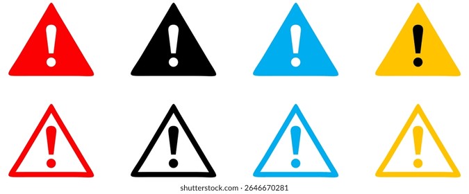 Achtung Vorsicht Gefahrenzeichen, Ausrufezeichen, Dreieckige Warnsymbole Symbolsatz, Warnzeichen, Vektorgrafik