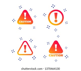 Attention caution icons. Hazard warning symbols. Exclamation sign. Random dynamic shapes. Gradient caution icon. Vector