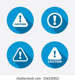 Vorsicht ist geboten. Gefahrenwarnzeichen. Ausrufezeichen. Circle Concept Web Buttons. Vektorgrafik