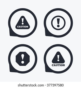 Attention caution icons. Hazard warning symbols. Exclamation sign. Flat icon pointers.