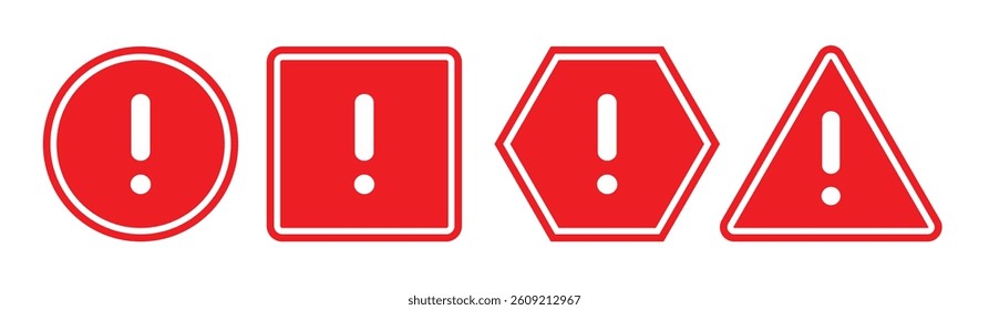 Attention caution sign icon. Danger alert attention red exclamation error important symbol.