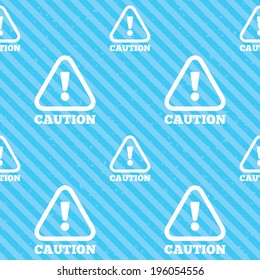 Attention caution sign icon. Exclamation mark. Hazard warning symbol. Seamless diagonal lines texture. Blue grunge texture background. Vector