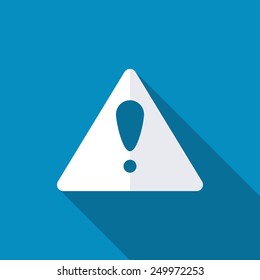 Attention caution sign icon. Exclamation mark. Hazard warning symbol. Flat design button. Vector. Modern design flat style icon with long shadow effect