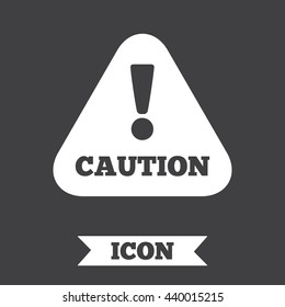 Attention caution sign icon. Exclamation mark. Hazard warning symbol. Graphic design element. Flat caution symbol on dark background. Vector
