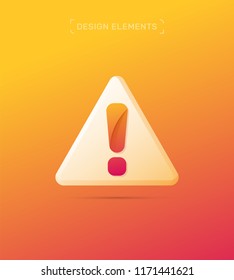 Attention, caution sign in origami paper style, material design