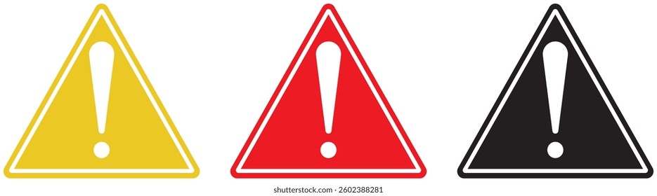 Attention caution sign warning symbol icon set, Exclamation mark  Triangular warning symbols icon set, vector illustrasion.