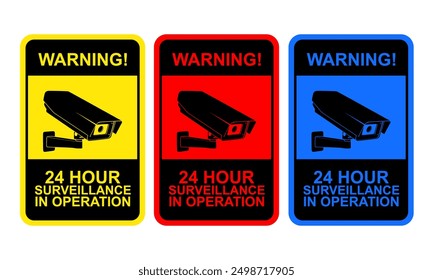 Atención cctv en funcionamiento símbolo Vector. Vigilancia en Operación Vector de signos. Vector de signo de advertencia.