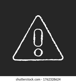 Attention chalk white icon on black background. Safe driving, traffic rules, transport safety regulations. Warning road sign. Triangle with exclamation mark isolated vector chalkboard illustration