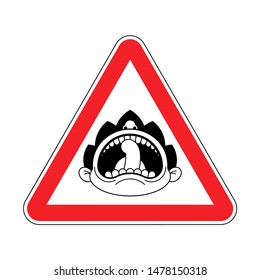 Attention Child tantrum. Caution Boy crying open mouth. Red triangle road sign