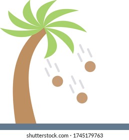 Attention! Coconut Falling Area Concept Vector Color Icon Design, urban parks and open spaces Signage on white background