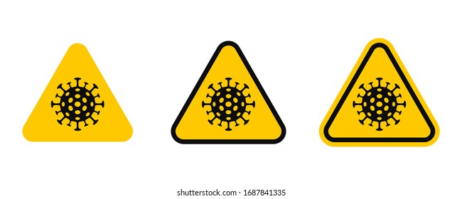 Attention coronavirus. Yellow triangle sign of coronavirus infection COVID-19. Vector