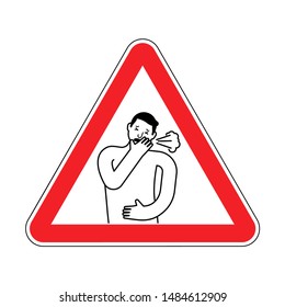 Attention Cough. Caution coughing. Red triangle road sign