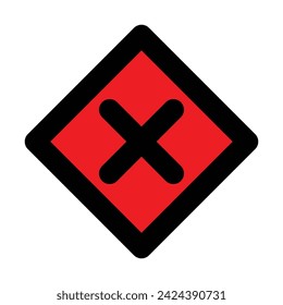 attention crossing x stop red black traffic sign warning caution isolated icon symbol logo hazard danger badge road mark vector flat design for website mobile isolated white Background