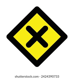 attention crossing x stop yellow black traffic sign warning caution isolated icon symbol logo hazard danger badge road mark vector flat design for website mobile isolated white Background