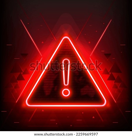 Attention Danger Hacking. Neon Symbol on Red Map Background. Security protection, Malware, Hack Attack, Data Breach Concept. System hacked error, Attacker alert sign computer virus. Ransomware. Vector