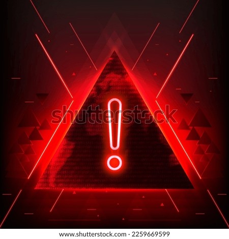 Attention Danger Hacking. Neon Symbol on Red Map Background. Security protection, Malware, Hack Attack, Data Breach Concept. System hacked error, Attacker alert sign computer virus. Ransomware. Vector
