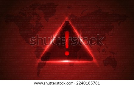 Attention Danger Hacking. Symbol on Map Dark Red Background. Security protection, Malware, Hack Attack, Data Breach Concept. System hacked error, Attacker alert sign computer virus. Ransomware. Vector
