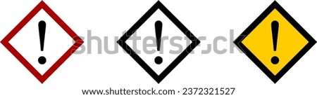 Attention Danger or Hazard Warning Sign Icon Set with Exclamation Mark and Diamond Shaped Frame. Vector Image.