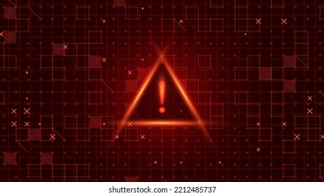 Attention Danger Symbol on Dark Red Glitched Background. Computer Virus. System Hacked Error Sign. Malware, Ransomware, Data Breach Concept. Vector Illustration.