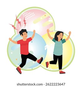 Attention deficit hyperactivity disorder metaphors. Boy and girl expressing enthusiasm and liveliness associated with ADHD. 