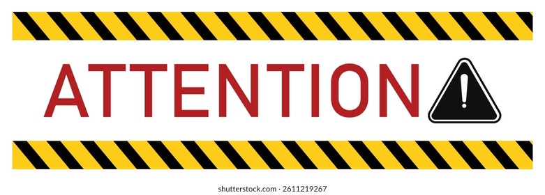  Attention with exclamation mark. black and yellow sign in striped frame of vector illustration