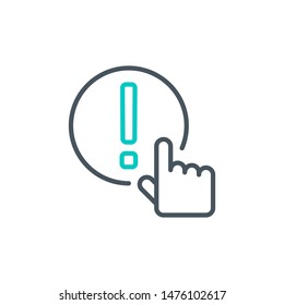 Attention exclamation mark outline flat icon. Single high quality outline logo symbol for web design mobile app. Thin line sign design logo. Black and blue icon pictogram isolated on white background