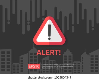attention exclamation warning alert mark symbol sign with cloud and building background. internet security business Concept design vector illustration.