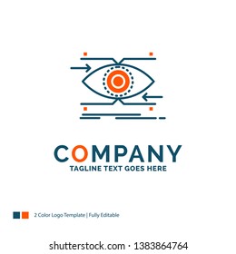 attention, eye, focus, looking, vision Logo Design. Blue and Orange Brand Name Design. Place for Tagline. Business Logo template.