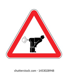Attention Fart. Warning red road sign. Caution Farting