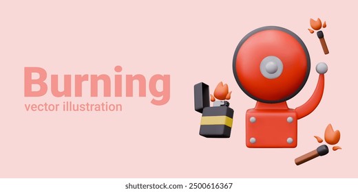 Attention, fire, burning. Bright poster with warning about danger