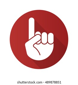Attention flat design long shadow icon. Index finger. Point up gesture. Vector silhouette symbol