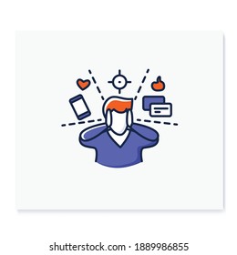 Attention focus color icon. Man limiting attention and ignoring social media distractions. Concept linear pictogram for mindfulness practice and productive thinking. Isolated vector illustration