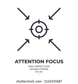 Attention focus editable stroke outline icon isolated on white background flat vector illustration. Pixel perfect. 64 x 64.