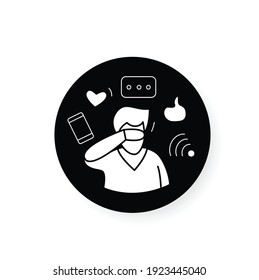 Attention focus flat icon. Man ignoring social media notifications. Concept for mind focus management, information flow filtering and mindfulness practice
