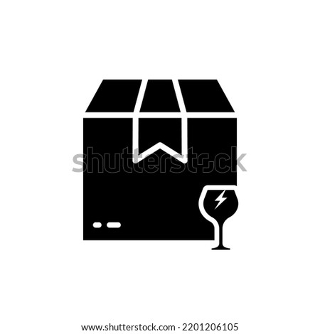  Attention Fragile Package Silhouette Icon. Caution Parcel Cardboard Box with Glass Care Handle Shipping Glyph Pictogram. Warning Careful Breakable Pack Sticker. Isolated Vector Illustration.
